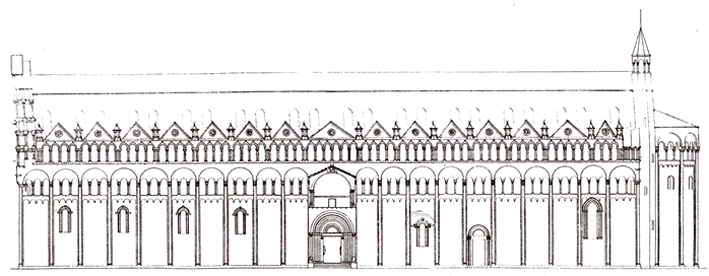 A. Giglioli, Ricostruzione del fianco meridionale della Cattedrale di Ferrara, da AA.VV., La Cattedrale di Ferrara, Verona 1937.